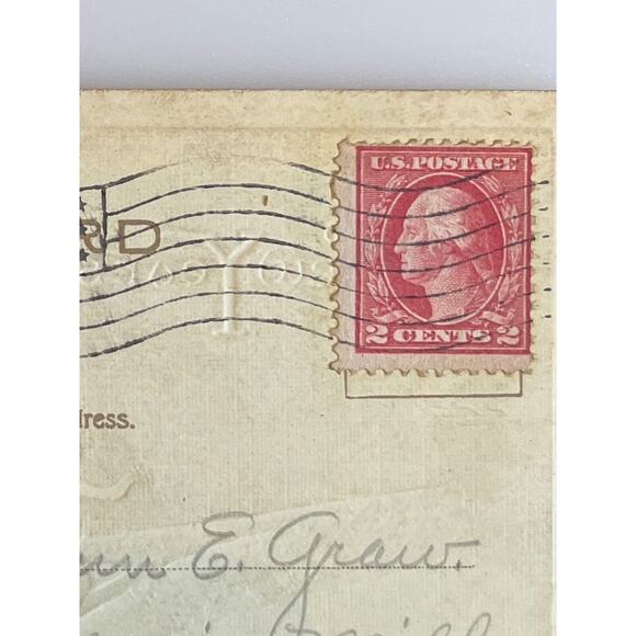 Antique 1918 Ephemera Postcard New Year Wishes Young Child Skiing/Sled Downhill - Picture 4 of 6